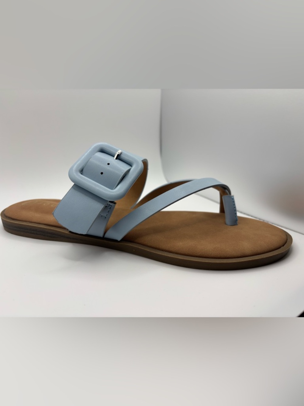 Journee Collection Sky Blue Buckle Slide Sandals - Picture 2 of 6